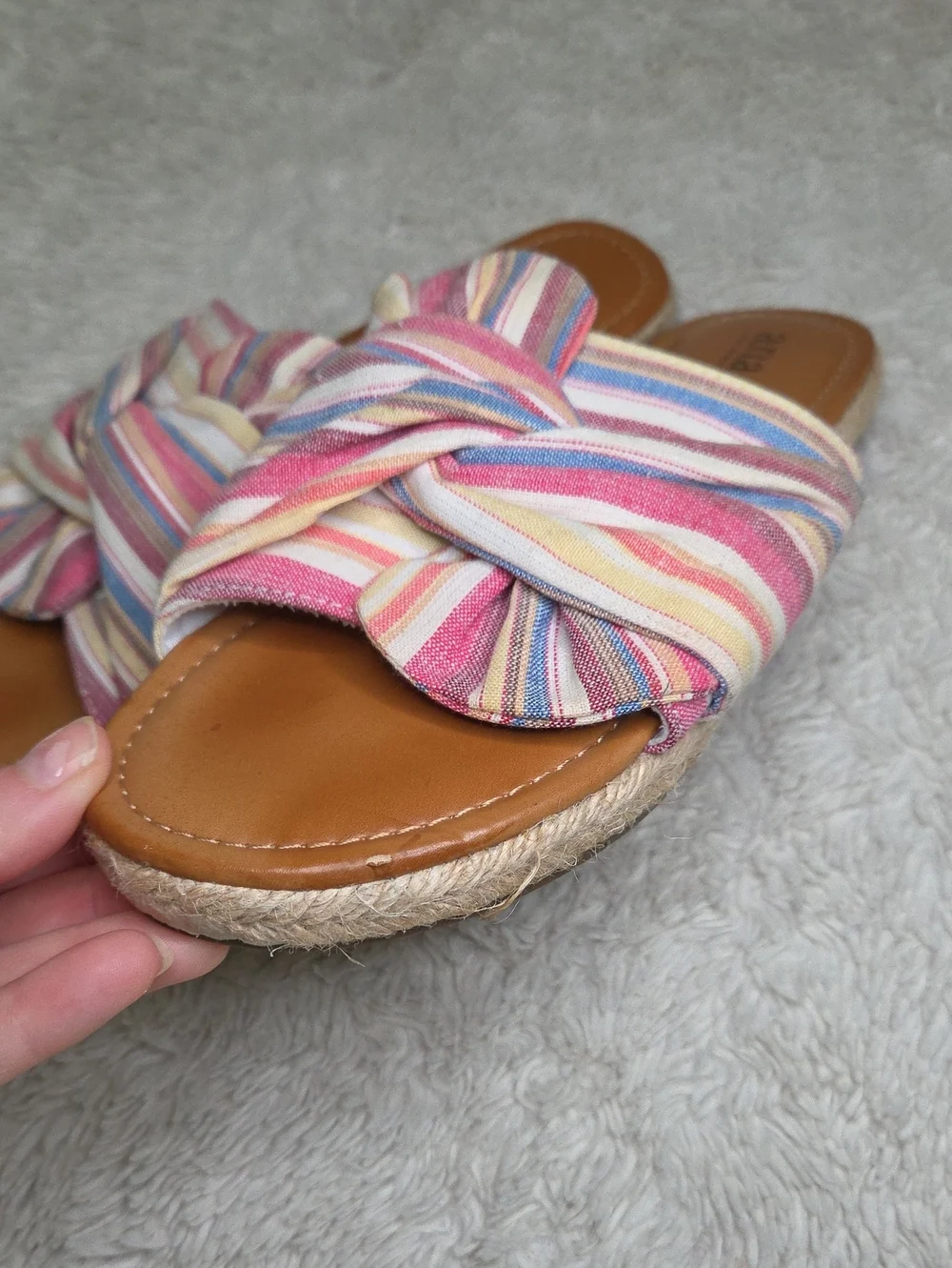Women's A.N.A. Woven Bow Striped Sandals Slides Sz 9